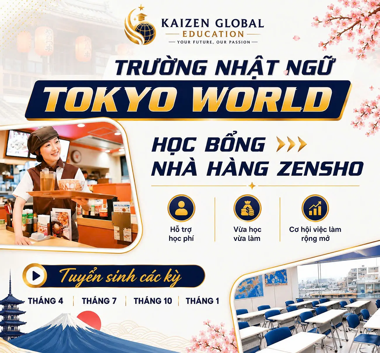 Trường Nhật ngữ Tokyo World – học bổng nhà hàng Zensho